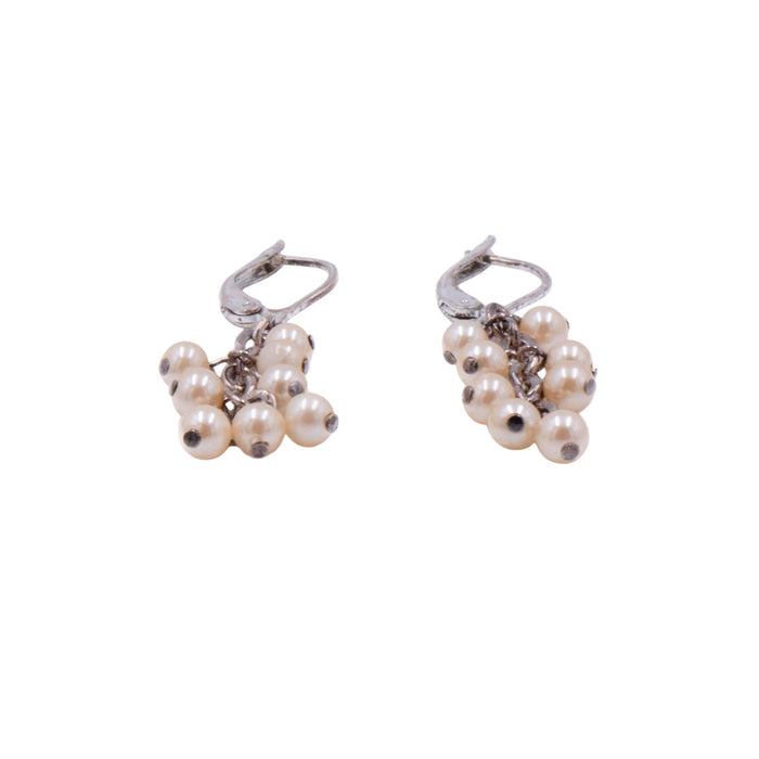 Sterling Silver 1.5 Inch Faux Pearl Cluster Dangle Earrings