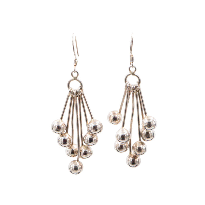 Sterling Silver 2.25 Inch Ball Bead Chandelier Dangle Earrings