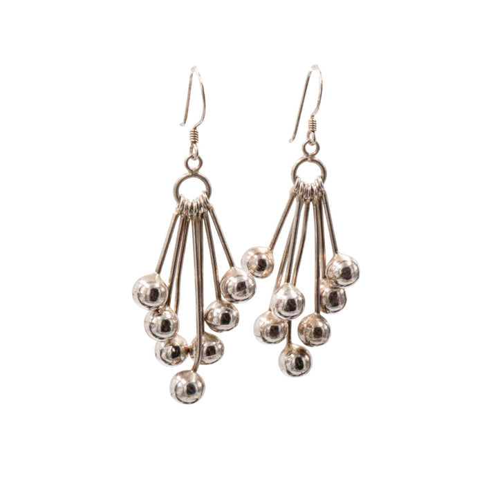 Sterling Silver 2.25 Inch Ball Bead Chandelier Dangle Earrings