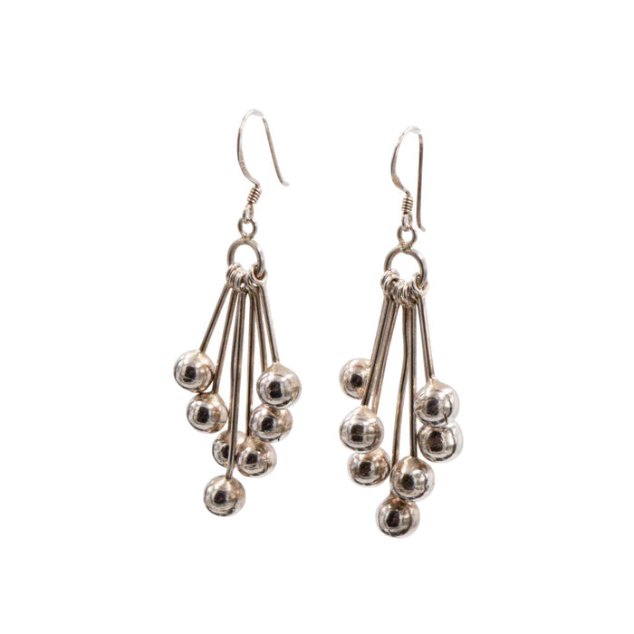 Sterling Silver 2.25 Inch Ball Bead Chandelier Dangle Earrings
