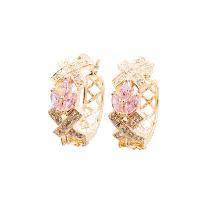 Sterling Silver 7/8 Inch CZ Hoop Earrings Pink Green Clear Cubic Zirconia