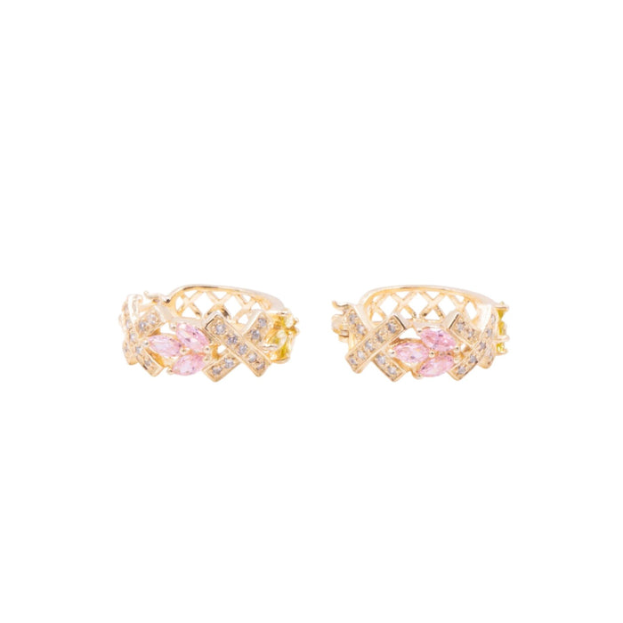 Sterling Silver 7/8 Inch CZ Hoop Earrings Pink Green Clear Cubic Zirconia