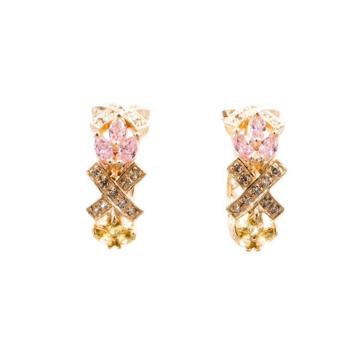 Sterling Silver 7/8 Inch CZ Hoop Earrings Pink Green Clear Cubic Zirconia