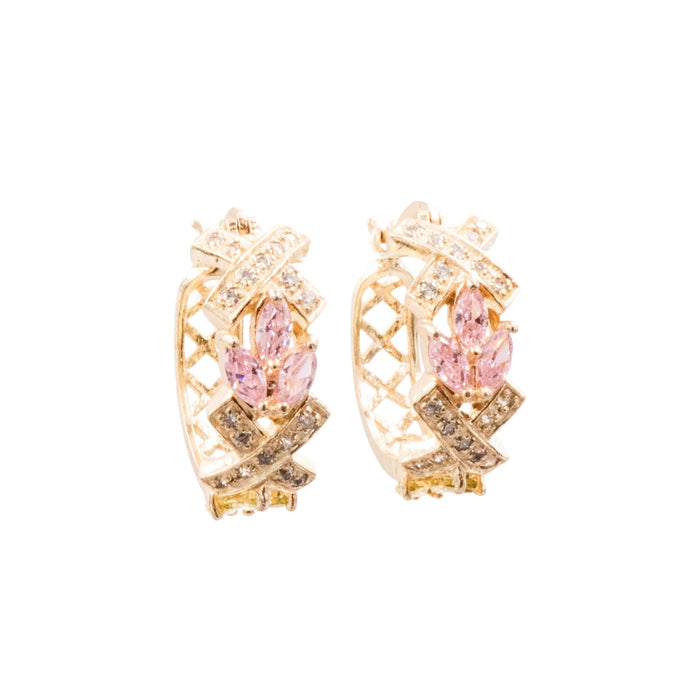 Sterling Silver 7/8 Inch CZ Hoop Earrings Pink Green Clear Cubic Zirconia