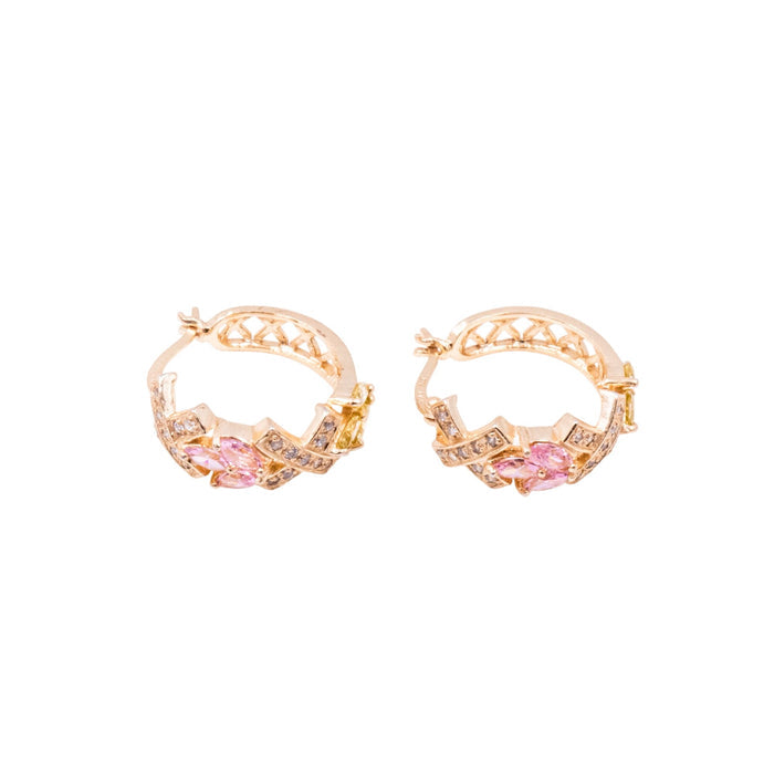 Sterling Silver 7/8 Inch CZ Hoop Earrings Pink Green Clear Cubic Zirconia
