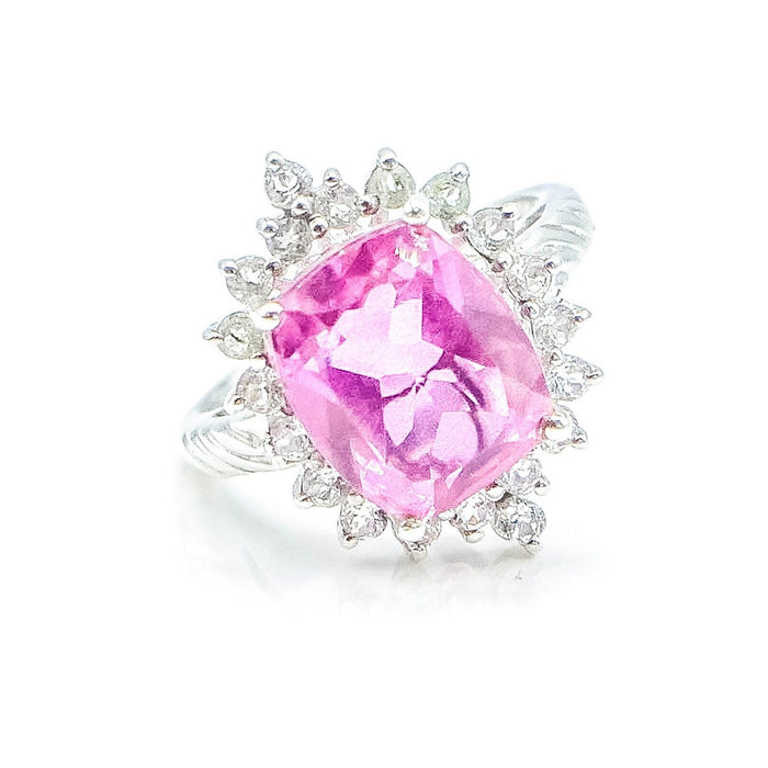Sterling Silver African Lilac Quartz & White Spinel Halo Ring Size 7