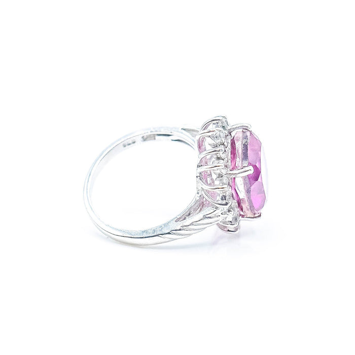 Sterling Silver African Lilac Quartz & White Spinel Halo Ring Size 7