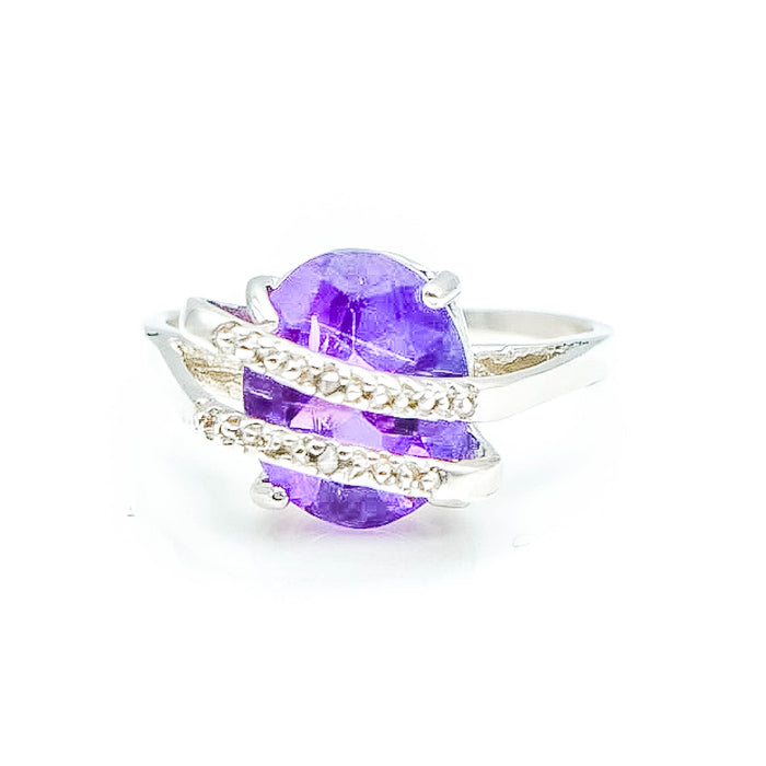 Sterling Silver Amethyst & Diamond Ring Size 7