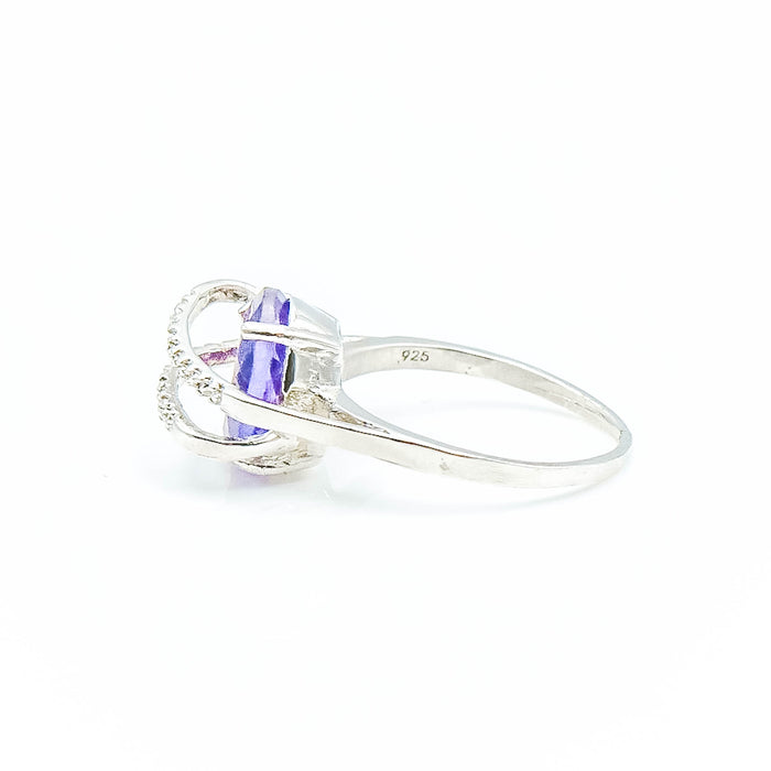Sterling Silver Amethyst & Diamond Ring Size 7