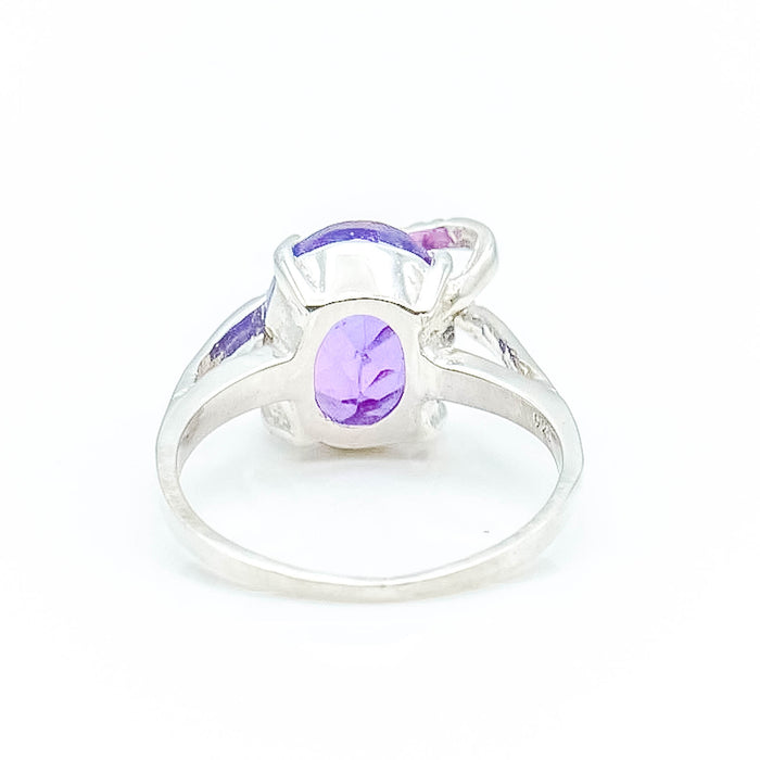 Sterling Silver Amethyst & Diamond Ring Size 7