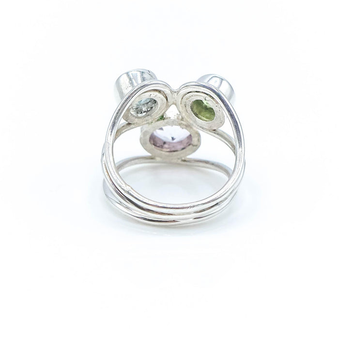 Sterling Silver Amethyst, Peridot And Topaz Three-Stone Ring Size 6.5
