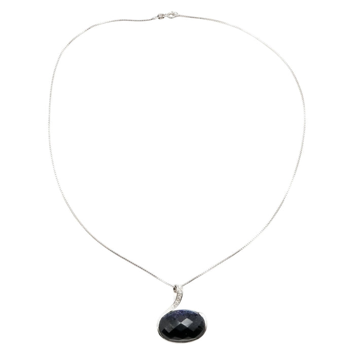 Sterling Silver Black Art Glass Pendant With Celestial Cut Out Back 18 Inches