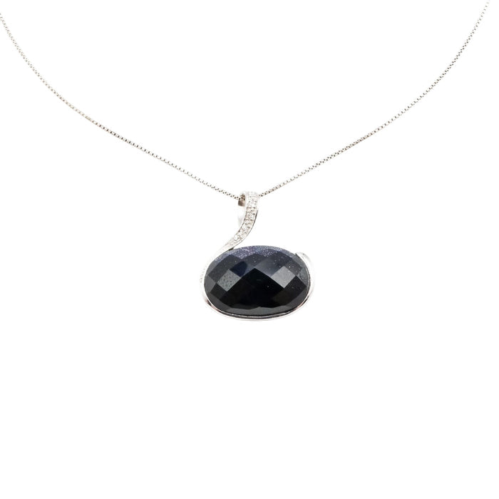 Sterling Silver Black Art Glass Pendant With Celestial Cut Out Back 18 Inches