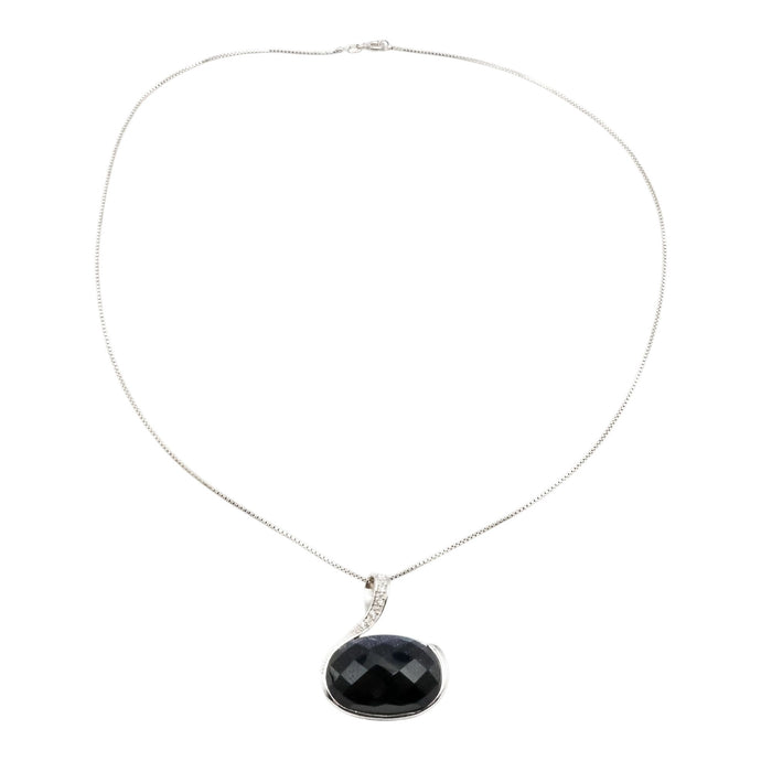 Sterling Silver Black Art Glass Pendant With Celestial Cut Out Back 18 Inches
