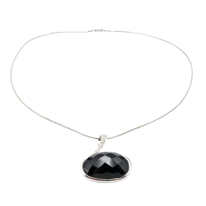 Sterling Silver Black Art Glass Pendant With Celestial Cut Out Back 18 Inches