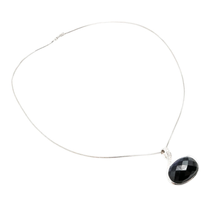Sterling Silver Black Art Glass Pendant With Celestial Cut Out Back 18 Inches
