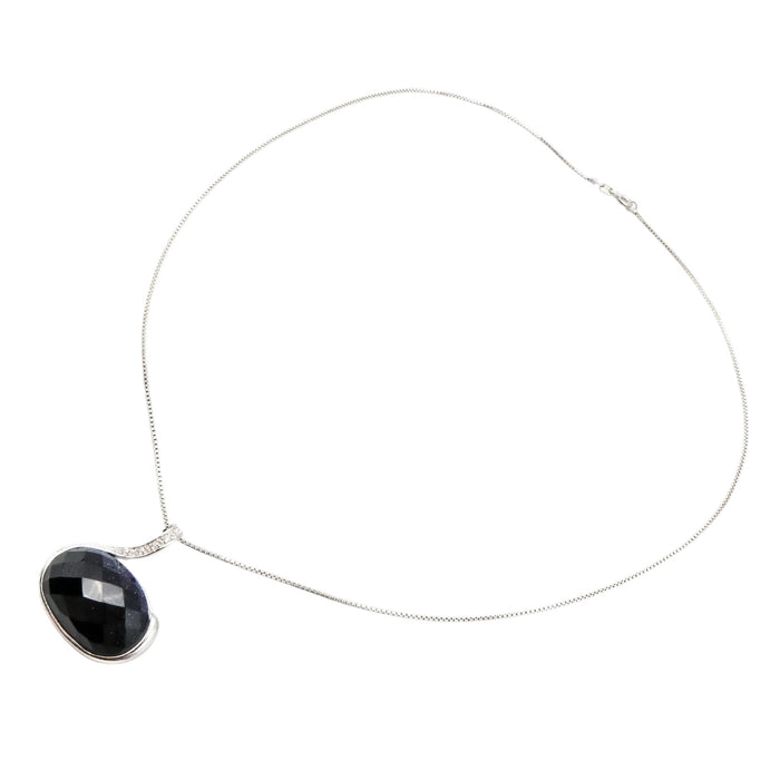 Sterling Silver Black Art Glass Pendant With Celestial Cut Out Back 18 Inches