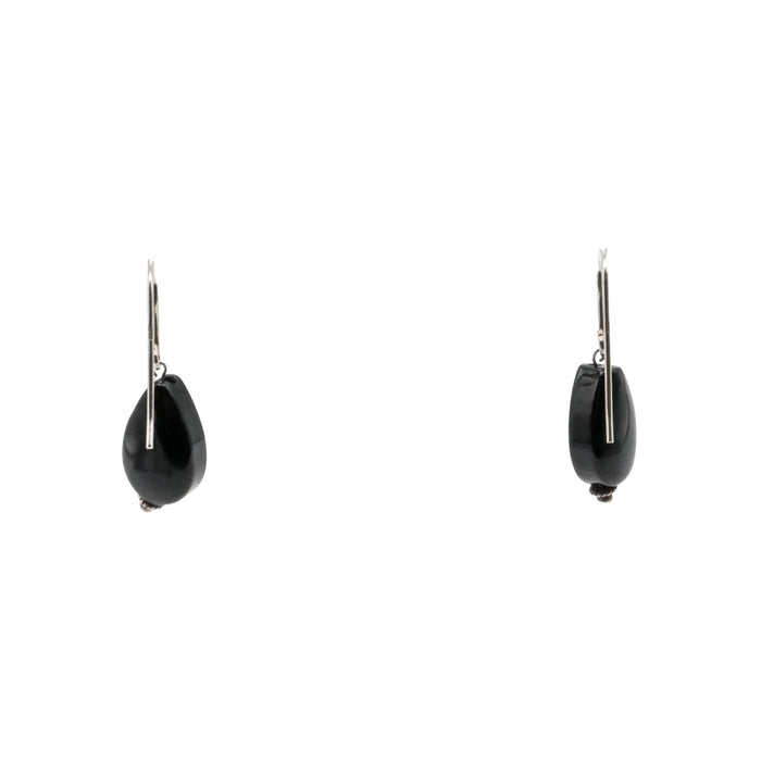 Sterling Silver Black Onyx Teardrop Dangle Earrings 1.25 Inch Drop