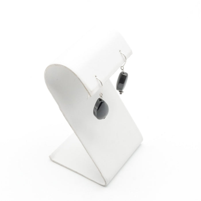 Sterling Silver Black Onyx Teardrop Dangle Earrings 1.25 Inch Drop