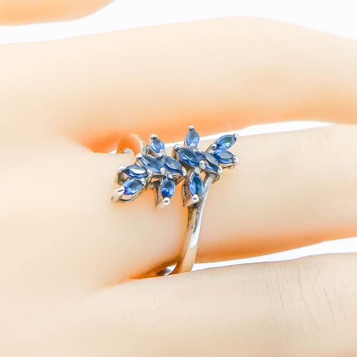 Sterling Silver Blue Crystal Ring Size 9