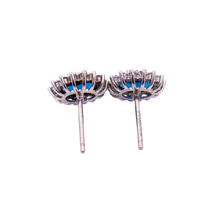 Sterling Silver Blue Cubic Zirconia Halo Stud Earrings Bridal Gift