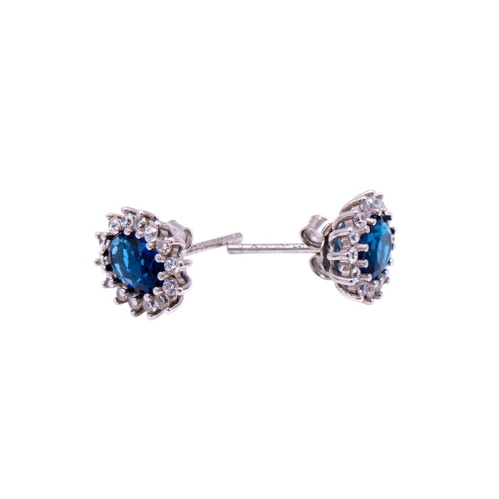 Sterling Silver Blue Cubic Zirconia Halo Stud Earrings Bridal Gift