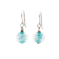Sterling Silver Blue Murano Glass Dangle Earrings 1.25 Inch Round Art Glass Drops