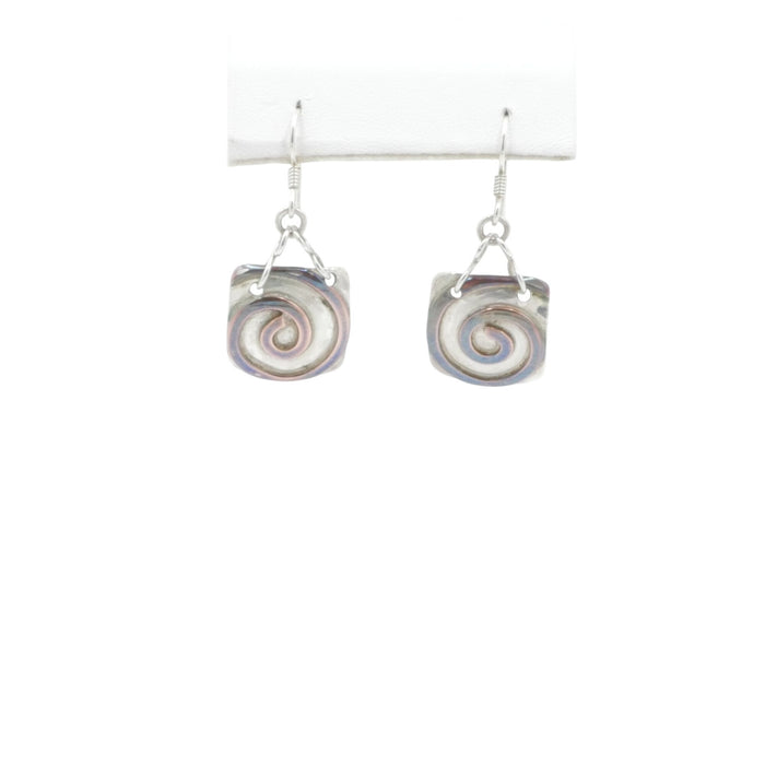 Sterling Silver Brass Spiral Square Dangle Earrings Artisan Mixed Metal 1.5 Inch