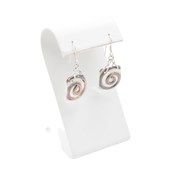 Sterling Silver Brass Spiral Square Dangle Earrings Artisan Mixed Metal 1.5 Inch