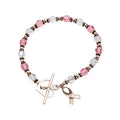 Sterling Silver Breast Cancer Awareness Pink Crystal Beaded Bracelet 7.5 Inch