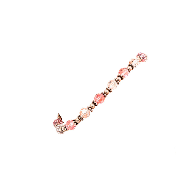 Sterling Silver Breast Cancer Awareness Pink Crystal Beaded Bracelet 7.5 Inch