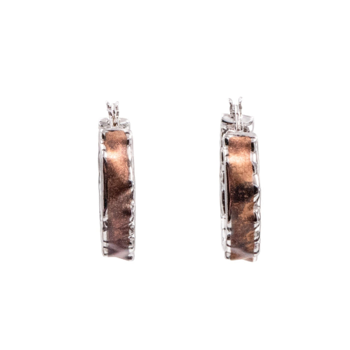 Sterling Silver Brown Enamel 1 Inch Wavy Hoop Earrings