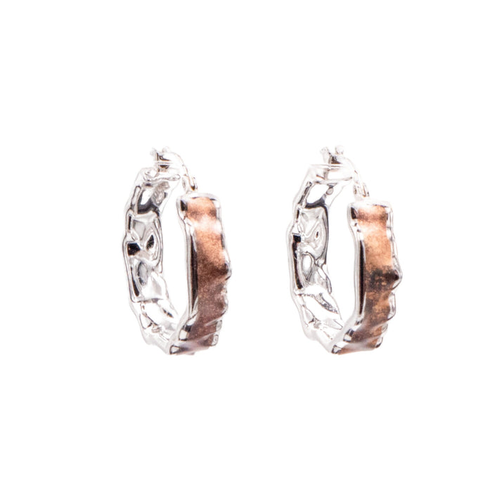Sterling Silver Brown Enamel 1 Inch Wavy Hoop Earrings