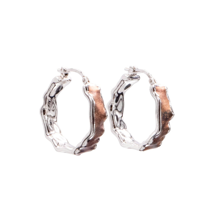 Sterling Silver Brown Enamel 1 Inch Wavy Hoop Earrings