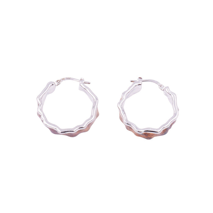 Sterling Silver Brown Enamel 1 Inch Wavy Hoop Earrings