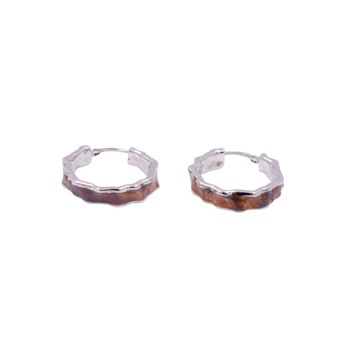 Sterling Silver Brown Enamel 1 Inch Wavy Hoop Earrings