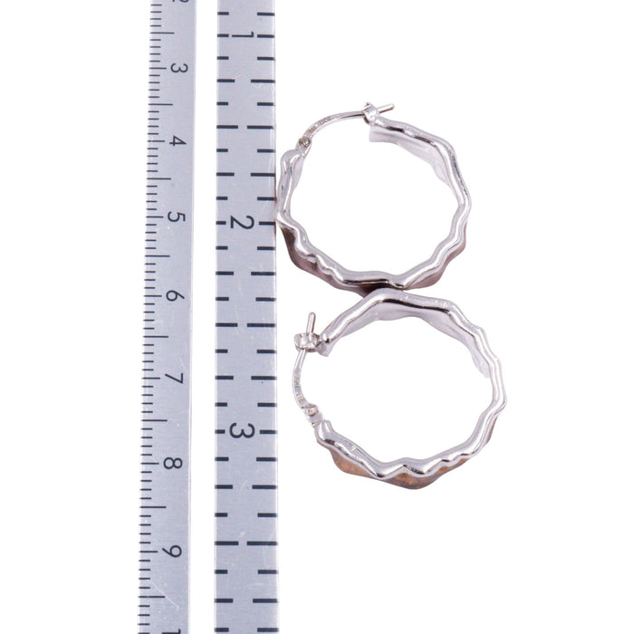 Sterling Silver Brown Enamel 1 Inch Wavy Hoop Earrings