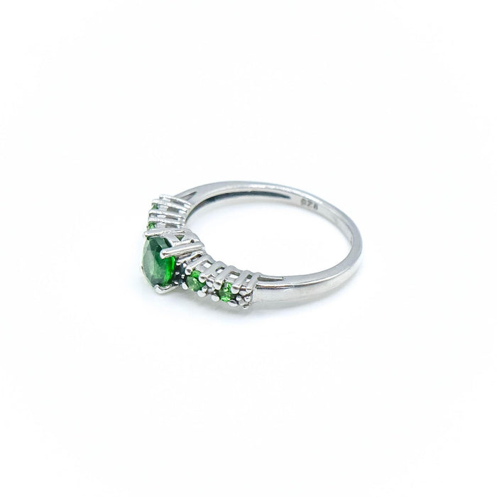 Sterling Silver Chrome Diopside And Diamond Ring Size 5.25