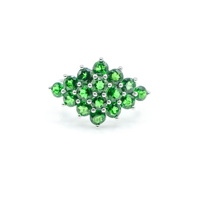 Sterling Silver Chrome Diopside Cluster Ring Size 7