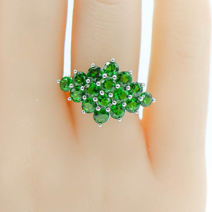 Sterling Silver Chrome Diopside Cluster Ring Size 7
