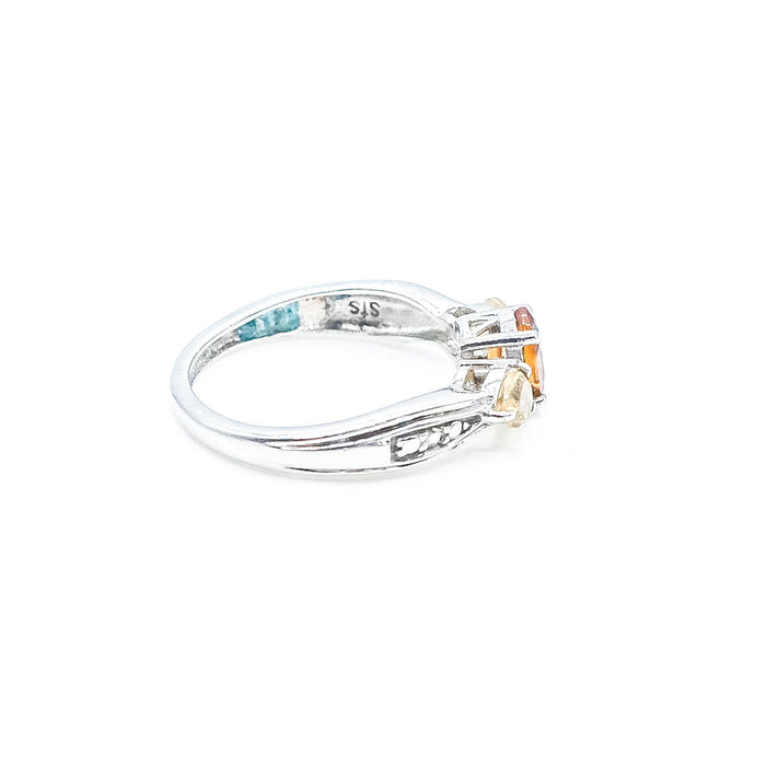 Sterling Silver Citrine Three Stone Ring Size 5