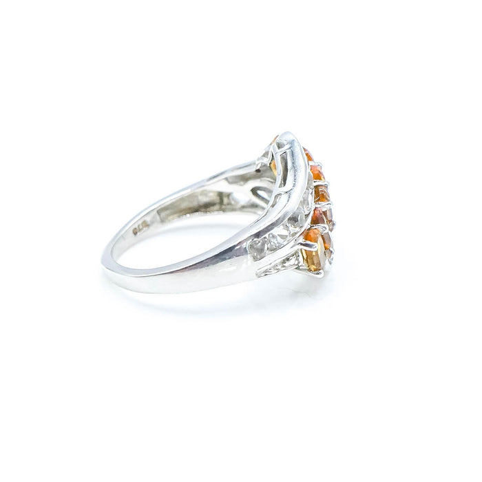 Sterling Silver Citrine & White Topaz Three Row Ring Size 8