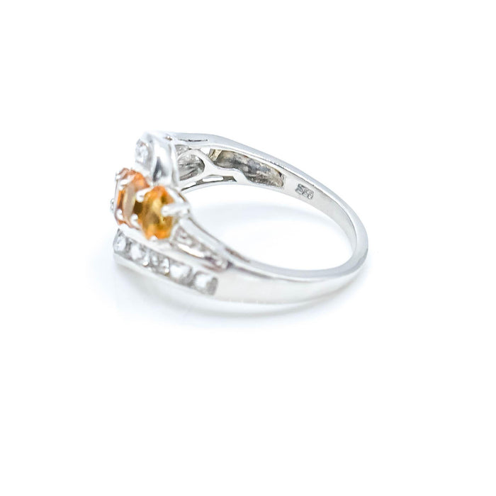 Sterling Silver Citrine & White Topaz Three Row Ring Size 8
