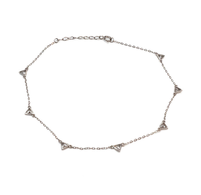 Sterling Silver Crystal Triangle Anklet Bracelet - 9 to 10.4 Inches