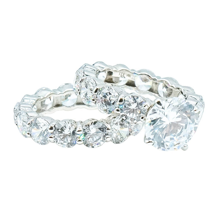 Sterling Silver Cubic Zirconia Double Ring Set Size 7.5
