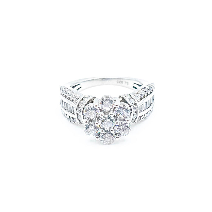 Sterling Silver Cubic Zirconia Flower Engagement Ring Size 6