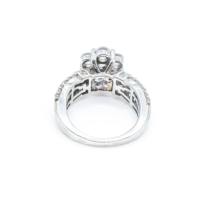 Sterling Silver Cubic Zirconia Flower Engagement Ring Size 6