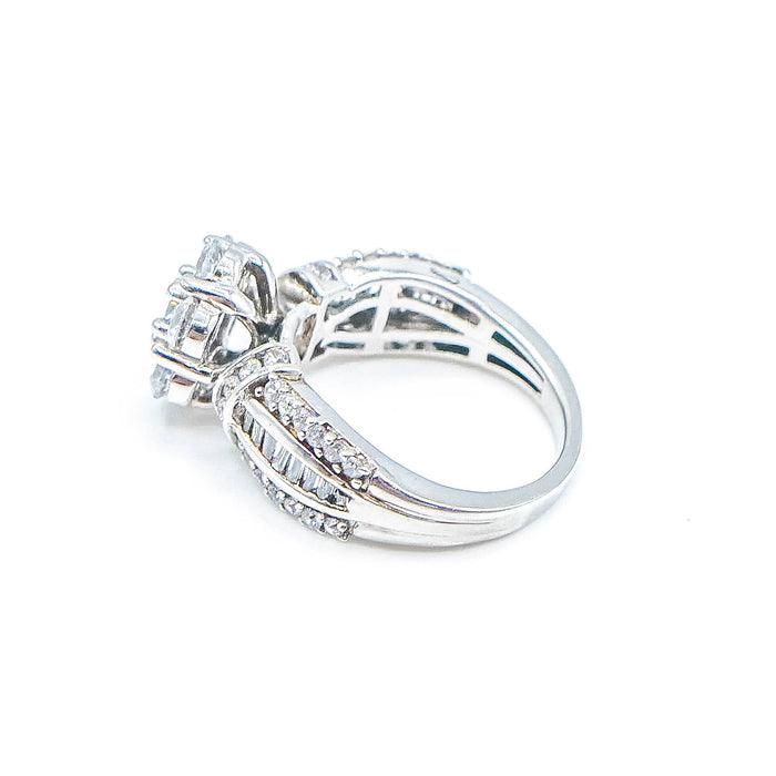 Sterling Silver Cubic Zirconia Flower Engagement Ring Size 6