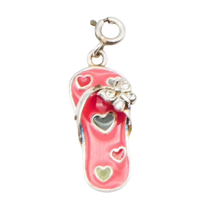 Sterling Silver Enamel Flip Flop Charm with Hearts | Summer Beach Charm Pendant