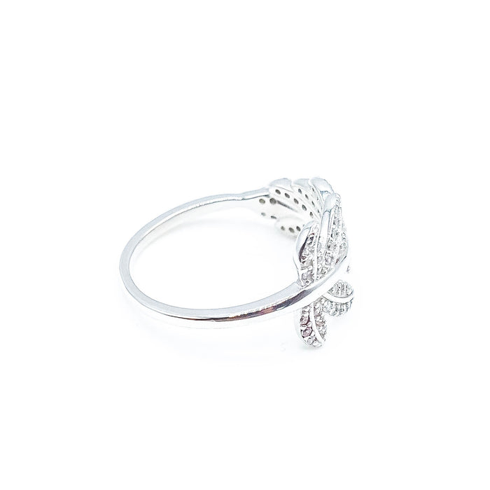 Sterling Silver Feather Ring With Clear Cubic Zirconia Size 7
